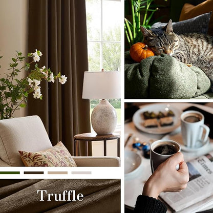 Lazzzy Velvet Blackout Curtains Thermal Insulated Room Window Drapes Super Soft Luxury Curtains for Living Room Bedroom Rod Pocket 2 Panels, Truffle, 52" W x 96" L
