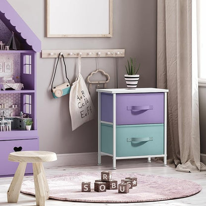 Sorbus Nightstand with 2 Drawers - Kids Bedside Furniture End Table Night Stand - Steel Frame, Wood Top & Easy Pull Fabric Bins - Dresser & Chest for Home, Bedroom Accessories, Office & Dorm (2 Pack)