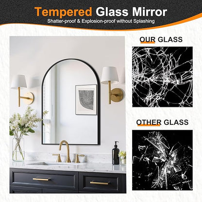 Delma Arched Bathroom Mirror, 24"x36" Wall Mounted Vanity Mirror for Bedroom, Living Room and Entryway, Black