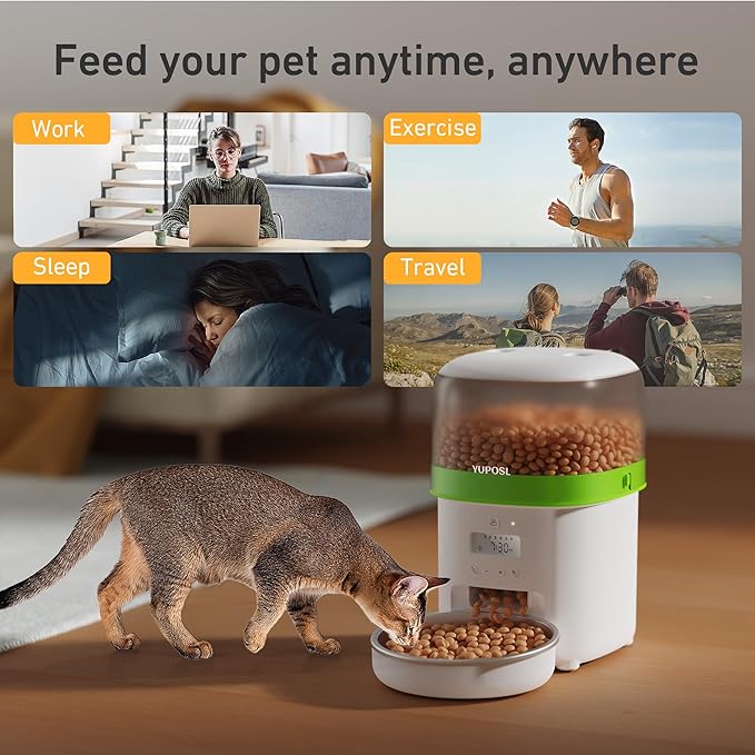Automatic Cat Feeder - 2L Cat Food Dispenser, Timed Auto Pet Feeder with 180-day Battery Life, 1-6 Meals Per Day, 1-16 Portion, Desiccant Bag Keeps Dry Food Fresh, Also for Small Dogs-Mewly Pet