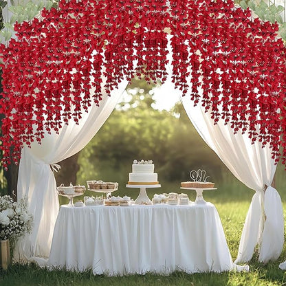 mizii 6Pcs Burgundy Wisteria Hanging Flowers 48" Silk Wisteria Artificial Flowers Garland Vines Fake Hanging Flowers Decoration for Wedding Flower Wall Backdrop Centerpieces Room Decor (Burgundy)