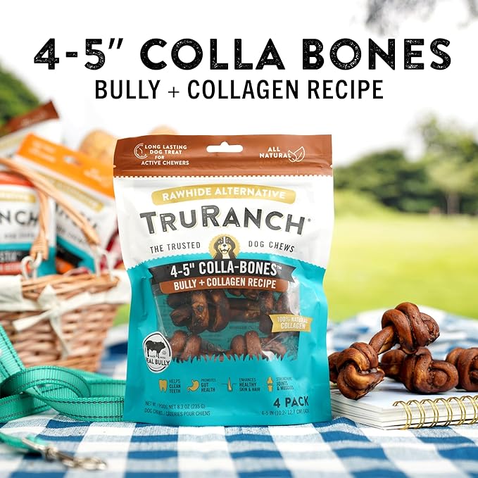 4-5" Collagen Bones, Bully - Collagen Dog Bones - Long Lasting Healthy Joint Support Dog Treat - Rawhide Alternative - Skin & Coat Health, 1 Bag, 4 Count-Mewly Pet