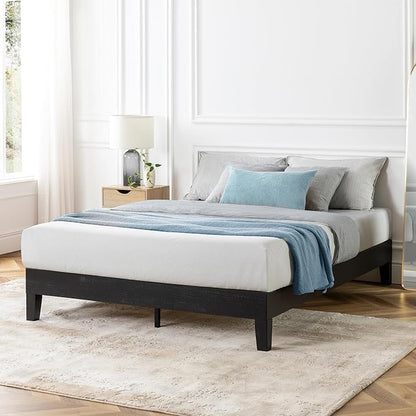 Mellow Naturalista Grand 12 Inch Solid Wood Platform Bed with Wooden Slats, Easy Assembly, Full, Black