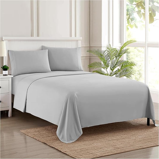 Twin XL Sheets - Breathable Luxury Sheets with Full Elastic & Secure Corner Straps Built In - 1800 Supreme Collection Extra Soft Deep Pocket Bedding Set, Sheet Set, Twin XL, Silver