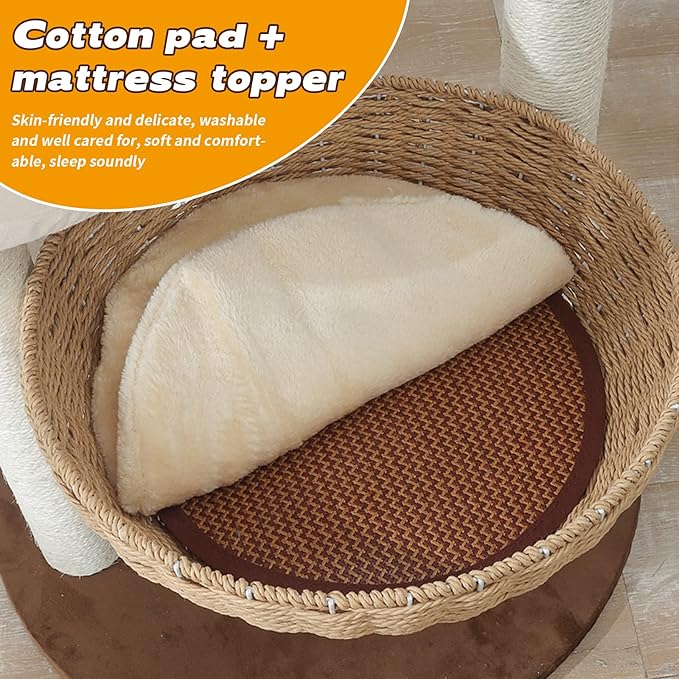 Modern Cat Tree Tower for Large Cats, Real Natural Sisal Luxury Cat Condo, Manual Hand Woven Wood Cat Tower, Indoor Cat Scratching Tree, New Cat Condo Lover Gift-Mewly Pet