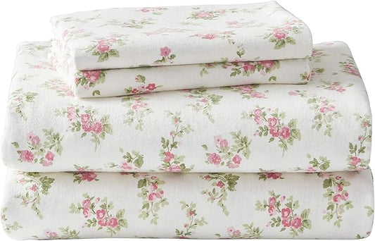 Laura Ashley Flannel Sheet Set, Audrey Pink, Queen (201592)