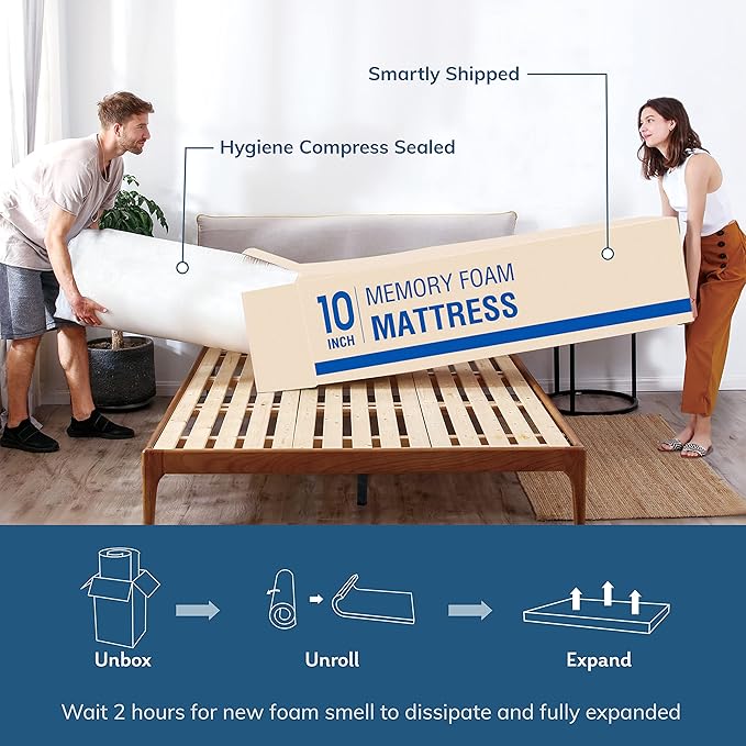 EGO White 10 inch King Memory Foam Mattress, Gel Green Tea Mattress Bed in a Box, CertiPUR-US Certified, 76"x80", Medium Firm