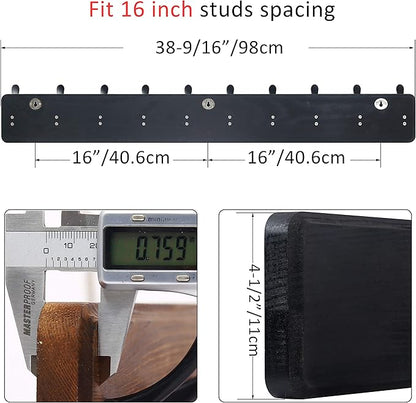 WEBI Coat Rack Wall Mount,38 9/16" Long,10 Tri Hooks for Hanging Coats,16" Hole to Hole,Coat Hooks Wall Mounted Coat Hanger,Wood Hook Rack for Clothes,Jacket,Hats,Rustic Black
