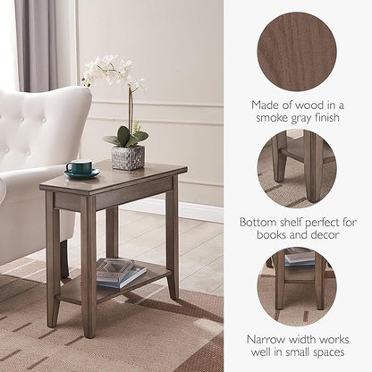 Laurent Recliner Wedge End Side Table with Shelf, Solid Wood, Smoke Gray, Perfect for Living Rooms, Bedrooms, and Small Spaces – Leick Home, 10502-GR