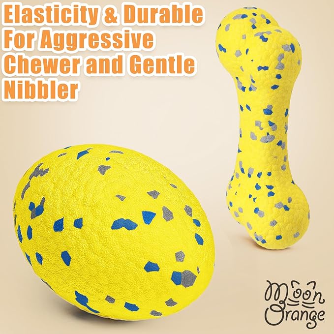 2Pcs Upgrade Bone Dog Balls+Rugby Dogs Toys for Aggressive Chewers, Indestructible Tennis Balls for Dogs (Yellow)-Mewly Pet