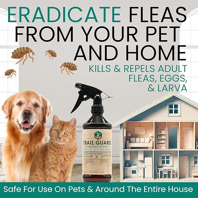 Trail Guard Natural Extra Strength Insect, Flea and Tick Spray for Dogs, Cats, People & Home (16oz, Cedarwood & Rosemary)-Mewly Pet