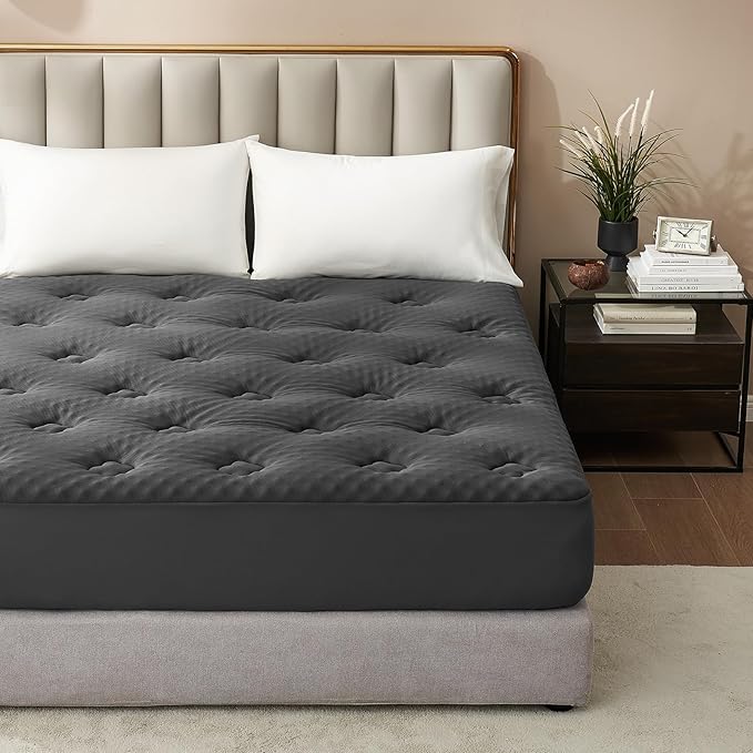 Hansleep California King Mattress Topper Viscose Derived from Bamboo, Memory Foam Pillow Top Mattress Topper Cal King with Deep Pocket, Mattress Pad for Back Pain Relief, 72" x 84", Charcoal