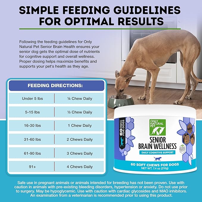ONLY NATURAL PET Senior Brain Wellness Dog Chews - Small, Medium & Large Breeds, Toothless & Geriatric Dogs, Soft Chicken & Bacon Flavor Snacks, Baked Treats - 60 Count-Mewly Pet