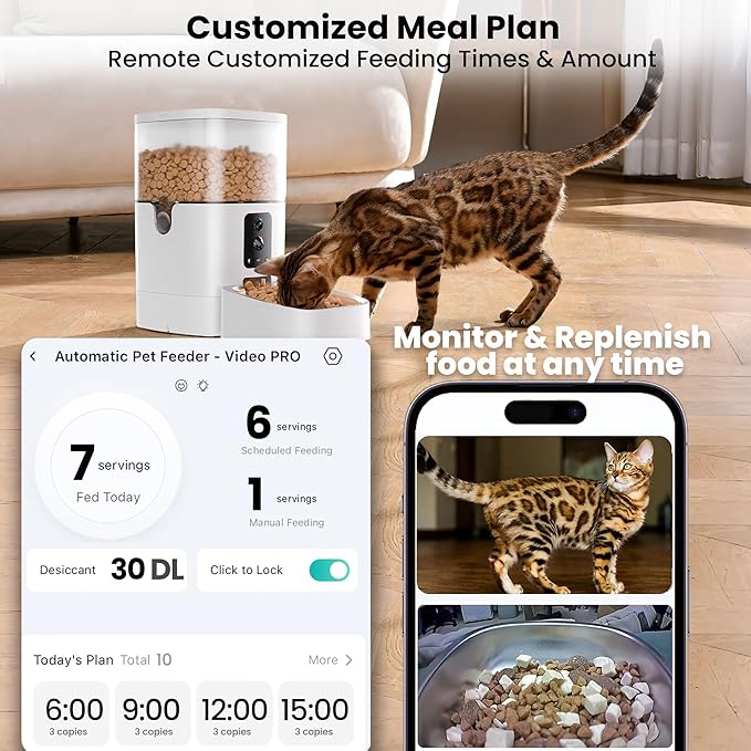 Automatic Cat Feeder with Dual Camera, 5G WiFi Pet Food Dispenser with 2-Way Audio, 2K HD Video with Night Vision, Easy APP Operation, AI Pet Motion Capturing, for Cat Dog Small Pet-Mewly Pet