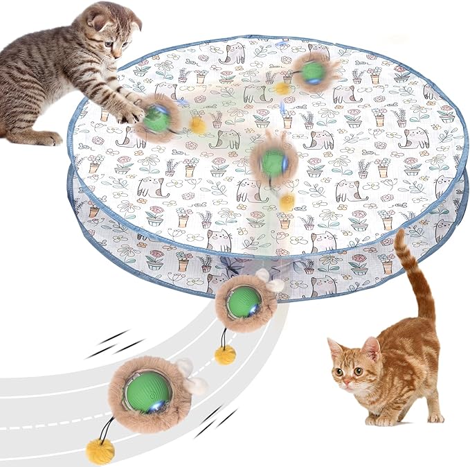 Interactive Cat Toys for Indoor Cats, Fast Rolling Cat Ball Toy in Pouch, Automatic Motion Activated Moving Ball Hide and Seek Exercise Game for Bored Cats, Rechargeable Kitten Toys with LED Light-Mewly Pet