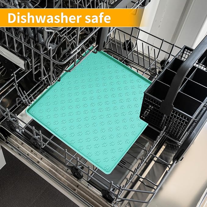 Ptlom Pet Placemat for Dog and Cat, Waterproof Non-Slip Silicone Feeding Bowl Mat Prevent Food and Water Overflow, Puppy Dish Feeder Fountain Trays Suitable for Medium and Small Pets, Green-Mewly Pet