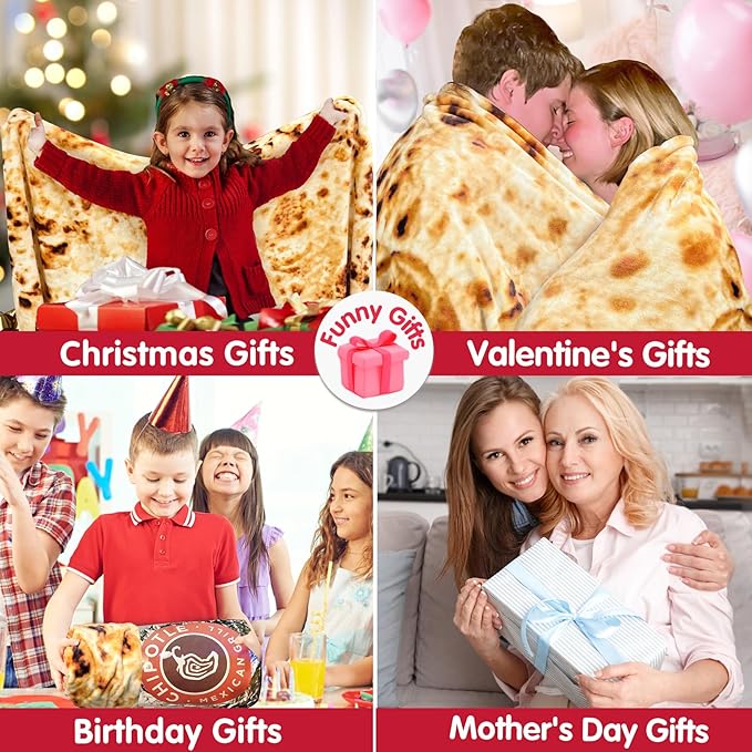 Jorbest Burritos Tortilla Throw Blanket Birthday Gifts for Adult and Kids, Realistic Tortilla Food Blanket Funny Gifts for Women Men Teen Mom Dad, 285 GSM Soft Flannel Taco Blanket (Tan, 47 inches)