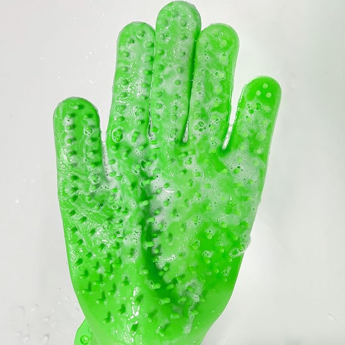Pet Grooming Bath Gloves - Double-Sided Silicone Bathing & Massaging Brush Mitts Gentle Deshedding Loose Hair Removal Tool for Long and Short Haired Dogs & Cats - 2 Pack-Mewly Pet