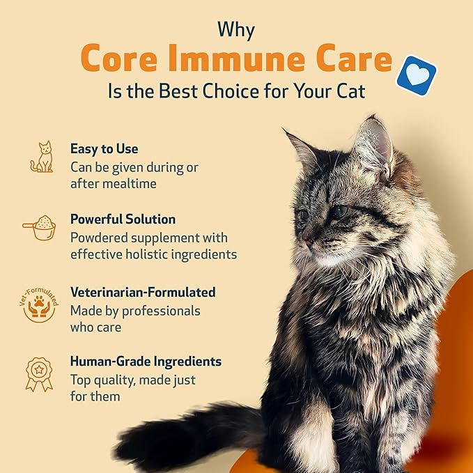 Pet Wellbeing Core Immune Care for Cats of All Ages - Daily Antioxidants, Immune Support, Collagen, Glutathione, Vitamin E - Veterinarian-Formulated Holistic Supplement 3.7 oz (105 g) Powder-Mewly Pet