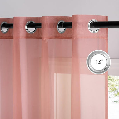 NICETOWN Living Room Coral Pink Sheer Curtains 96 inch Length, Grommet Airy Voile Sheer Drapes Casual Light Filtering Window Treatments for Girls Room, W54 x L96, 2 Panels