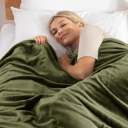 Exclusivo Mezcla Fleece Blanket King Size for Bed, Super Soft and Warm, All Season Use, Cozy, Plush, Lightweight, 90x104 Inches, Olive Green
