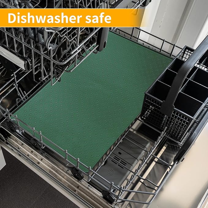 Ptlom Pet Placemat for Dog and Cat, Waterproof Silicone Pet Feeding Bowl Mats for Food and Water, Small Medium Large Dogs Mat Prevent Residues from Spilling to Floor, Hunter Green, 31.5" 23.6"-Mewly Pet