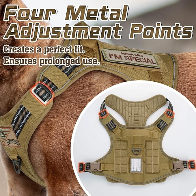 rabbitgoo Tactical Dog Harness for Small Dogs, No Pull Military Service Vest with Handle & Molle, Easy Control for Training Walking, Adjustable Reflective Straps, Brown, S-Mewly Pet