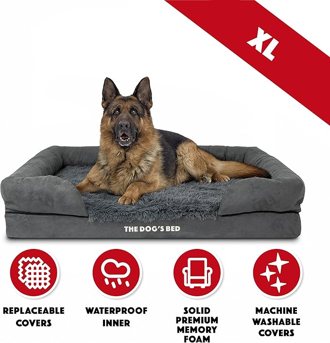 The Dog’s Bed, XL Grey Fur 43.5x34,Memory Foam, Pain Relief: Arthritis, Hip & Elbow Dysplasia, Post Surgery, Lameness, Supportive, Calming, Waterproof Washable Cover, Veterinary Approved-Mewly Pet