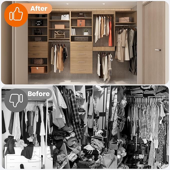 ROOMTEC 25.5" Double Hanging Closet Unit, Modular Closet System with Hanging Rod, Wardrobe Organizer for Bedroom or Walk-in Closet, Wall Mounted, Customizable Clothes Storage Unit, Wood