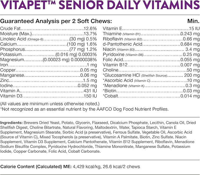 NaturVet VitaPet Senior Daily Vitamins Plus Glucosamine for Dogs, 60 ct Soft Chews, Made in The USA with Globally Source Ingredients-Mewly Pet