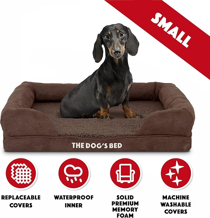 The Dog’s Bed Orthopedic Dog Bed Medium Brown Plush 25.5x20, Premium Memory Foam, Pain Relief: Arthritis, Hip & Elbow Dysplasia, Post Surgery, Lameness, Veterinary Approved, Waterproof Washable Cover-Mewly Pet