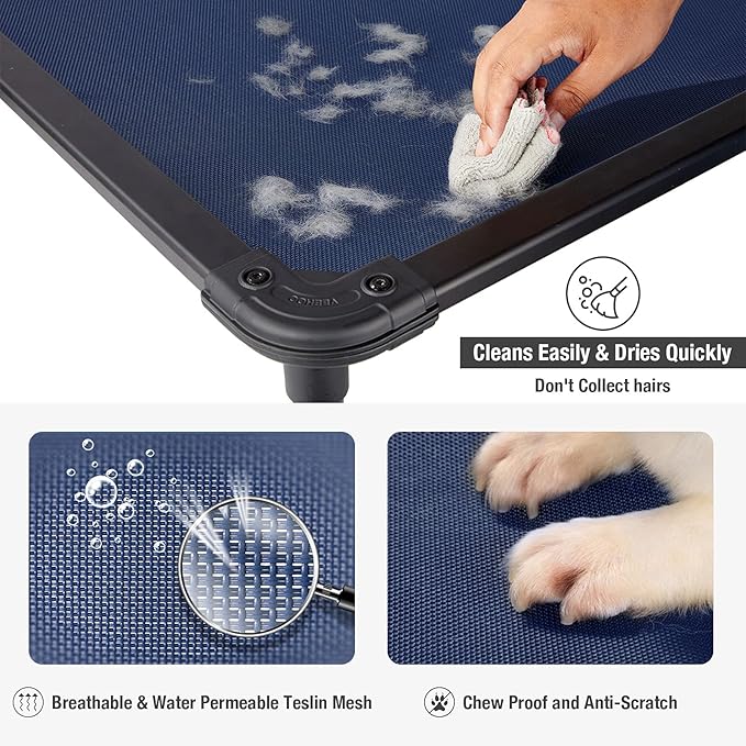 Veehoo Chew Proof Elevated Dog Bed - Cooling Raised Pet Cot - Rustless Aluminum Frame and Durable Textilene Mesh, Unique Designed No-Slip Feet for Indoor or Outdoor Use, Blue, Medium, CWC2002-Mewly Pet