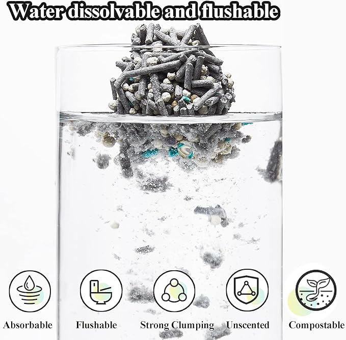 Vealind Cat Litter Fast Clumping Tofu Cats Litter, Flushable Ultra Absorbent 5 in 1 Dust-Free Flushable Odor Free Activiated Carbon Litter Pellets Unscented (4 PACK-32 Pounds)-Mewly Pet