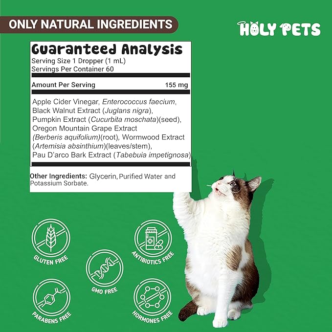 Herbal Gut Cleanse & Natural Parasite Support for Dogs & Cats with Probiotics – Promotes Digestive Health, Detox, and Wellness – Liquid Supplement for Pets – Made in The USA-Mewly Pet