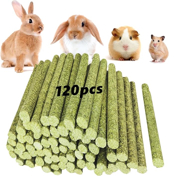 Rabbit Toys,Timothy Hay Stick for Guinea Pig Toy Bunny Chew Toys for Teeth Grinding Hamster Alfalfa Bite Treat Rabbit Molar Food Snack for Pet Rat Chinchilla Squirrel Gerbil-120PCS-Mewly Pet