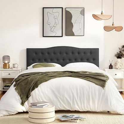 Tufted Upholstered Headboard Twin Size, Sturdy and Durable Solid Wood Twin XL headboard, Fabric Headboard Adjustable Height from 37” to 51”, Modern Button Diamond Design Head Board, Black