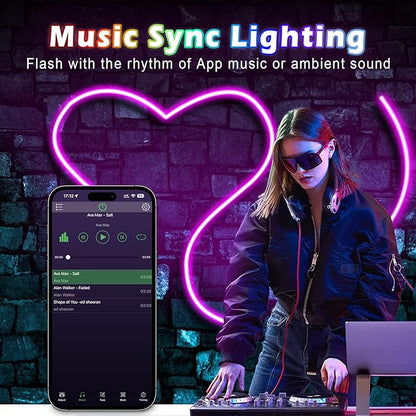 L8star 16.4ft RGB LED Neon Rope Light with Remote Control, Smart Color Changing DIY Mode Neon Flex Strip Lights for Bedroom Indoors Outdoors Decor