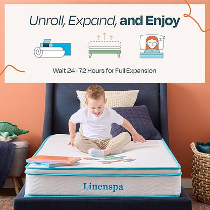 Linenspa 8 Inch Memory Foam and Spring Hybrid Mattress - Medium Firm Feel - Bed in a Box - Quality Comfort and Adaptive Support - Breathable - Cooling - Guest and Kids Bedroom - Twin Size