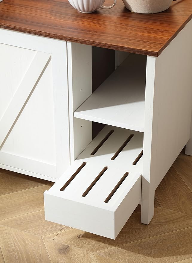 41.3'' Cat Litter Enclosure,Adjustable Shelf for Dog Proof and Storage,Locks Added for Cat, Litter Collector,Small Indoor Cat House,Antique White-Mewly Pet