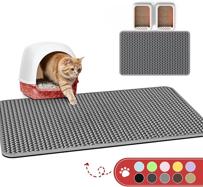 Cat Litter Mat - 46'' x 35'' Small Litter Trapping Mat, Easy to Clean Litter Box Mat, Waterproof, Urine-Proof, Non-Slip Kitty Litter Mats for Floor, Grey-Mewly Pet