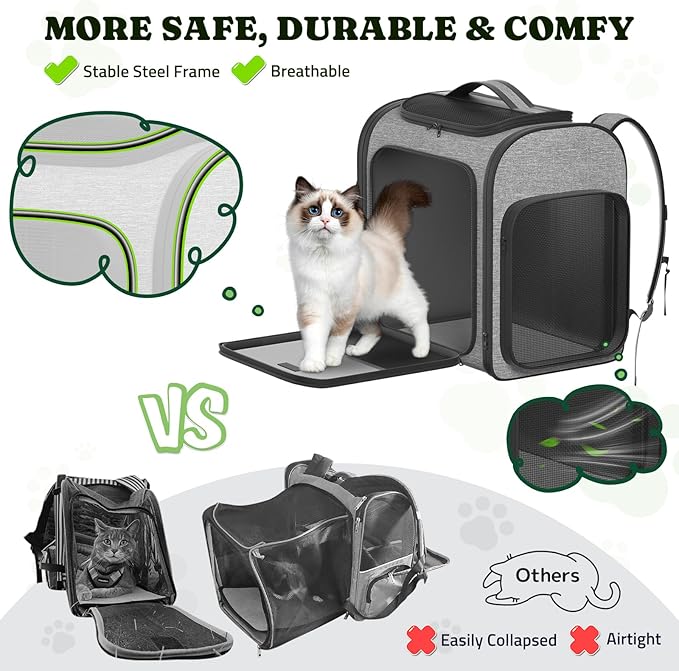 Pawtners Dog Backpack Carrier Large Pet Carrier Backpack for Kitten Small Dogs Puppies & Large Cats Up to 18 Lbs, Breathable Dog Backpack with Anti-Scratch Mesh, Ventilated Design, Perfect for Travel-Mewly Pet