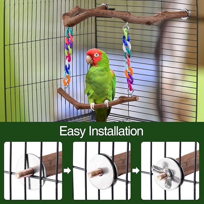 Bird Swing Toys, Standing Bird Perch with Natural Grape Wood, U Shape Hangable Birdcage Accessories, Birds Chewing Toy for Budgerigars, Parakeets, Cockatiels, Conures, Lovebirds, Finches (1Pack)-Mewly Pet