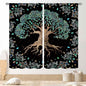 Tree of Life Curtains, Hippie Green Leaves Tree Life Vikings Celtic Nordic Aesthetic Mythology Window Drapery Treatments for Bedroom Living Room Bathroom 2 Panels, 42"x63" Inch