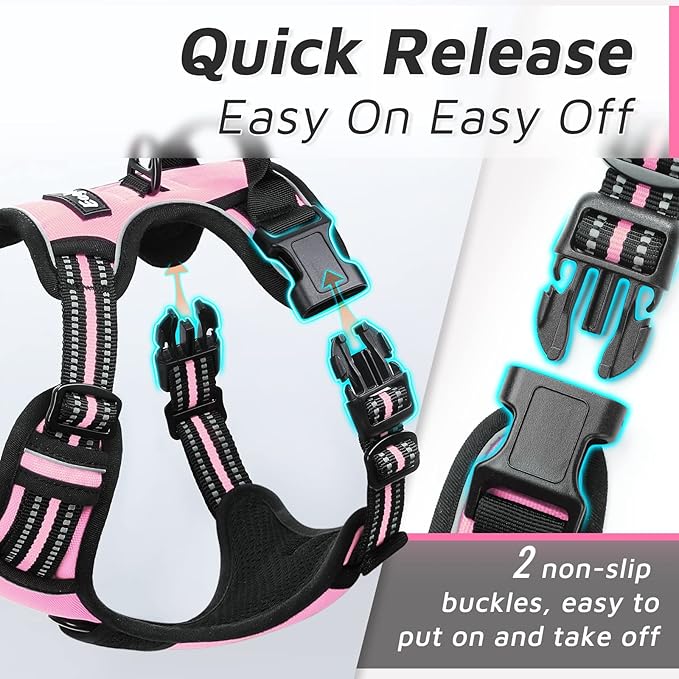 Eagloo Dog Harness for Large Dogs, No Pull Service Vest with Reflective Strips and Control Handle, Adjustable and Comfortable for Walking, No Choke Pet Harness with 2 Metal Rings, Pink, L-Mewly Pet