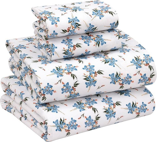 RUVANTI Flannel Sheets Full Size - 100% Cotton Double Brushed Bed Sheets Set, Deep Pockets 16 Inches, All Seasons Breathable & Extra Soft Full Sheets, Warm & Cozy, 4 Piece, Cloud Nine