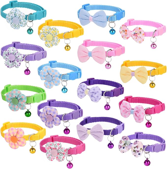 16 PCS Cute Cat Collars Breakaway with Bell for Boy Cats and Girl Cats Gifts (#5-Multicolor Plaid)-Mewly Pet