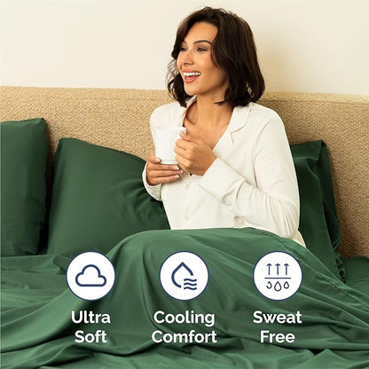 Split King 7 Piece Sheet Set - Comfy Breathable & Cooling - Ultra Soft Hotel Luxury Bedding Set w/ 8-16 Inch Deep Pockets - 1 Flat & 2 Fitted Sheet & 4 Pillowcases - Wrinkle Free & Easy Care - Emerald