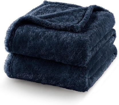 Exclusivo Mezcla Plush Fuzzy Fleece Bed Blanket Twin Size, Super Soft, Fluffy and Warm Blankets, Suitable for All Seasons (Navy Blue, 90x66 Inches)