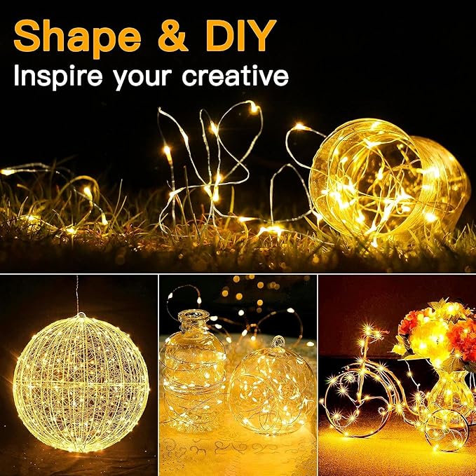 20 Pack Fairy Lights Battery Operated 7ft 20 LED Mini String Lights Twinkle Lights Silver Wire Firefly Starry Lights for Mason Jars Wedding Party Christmas Centerpiece Table Decorations, Warm White