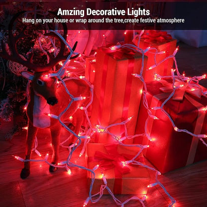 Brizled Red Christmas Lights, 300 ct 69.6ft Incandescent Christmas Lights plugin, Connectable 120V UL Certified Mini Xmas String Light for Halloween, Xmas, Indoor, Party, Porch Decor, White Wire